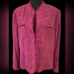 Vintage Sag Harbor Red and Purple Plaid Blazer w/Raw Fringe Trim - Size 18